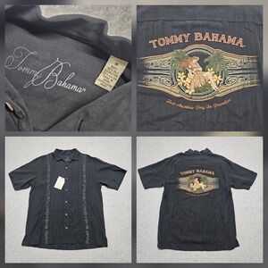 Tommy Bahama Just Another Day In Paradise Mens Black Silk Shirt M  Hawaiian NWT